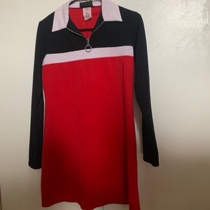 Red, White, and Black Block Stripped Dress